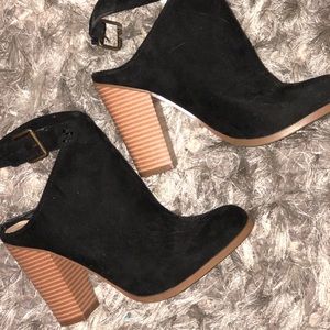 Black suede sling back bootie